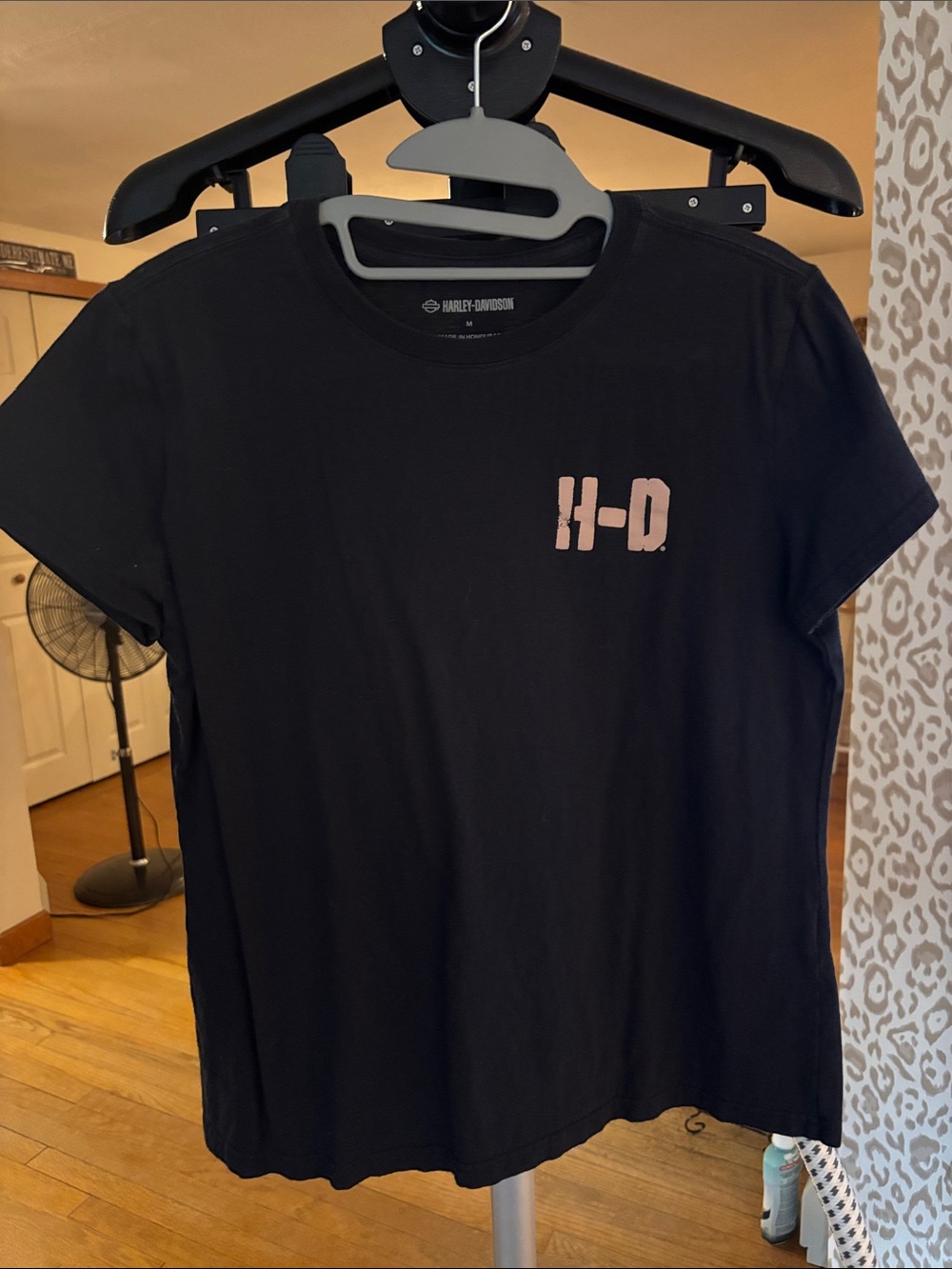 Harley-Davidson Black Tee with Pink H-D Chest Print